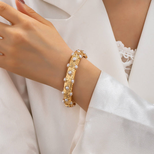 Vintage Gold and Pearl Embellished Bangle |