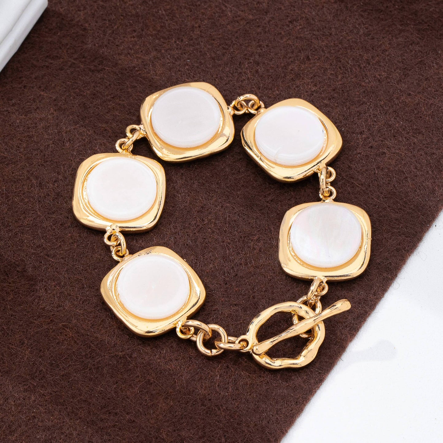 White Pearly Inlay Square Link Bracelet | 80B1752