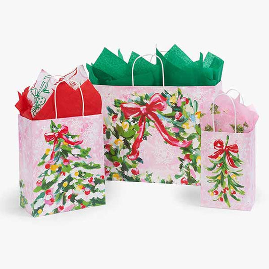 Pink Christmas Paper Retail Gift Bags