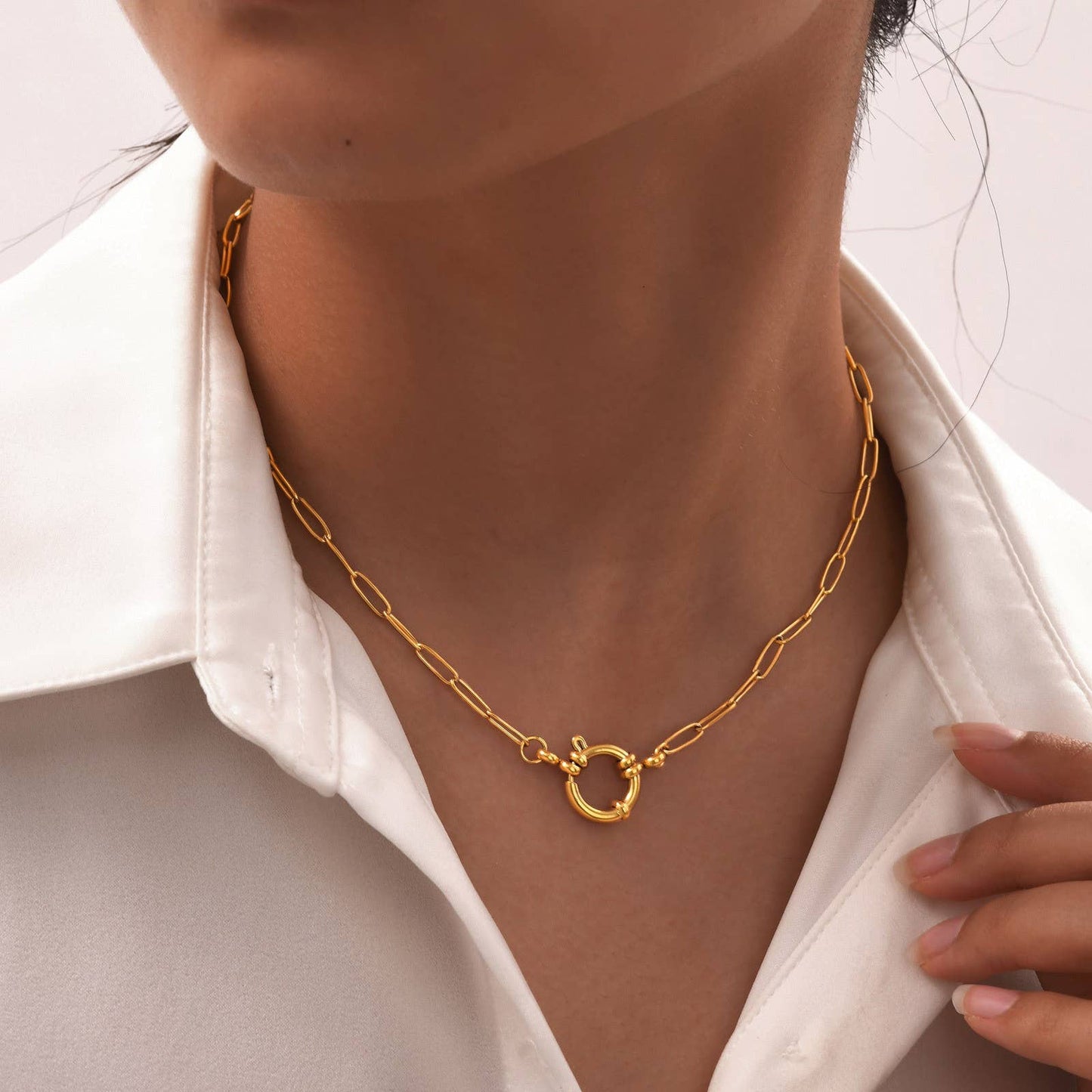 18K STAINLESS STEEL TARNISH FREE CIRCLE NECKLACE |