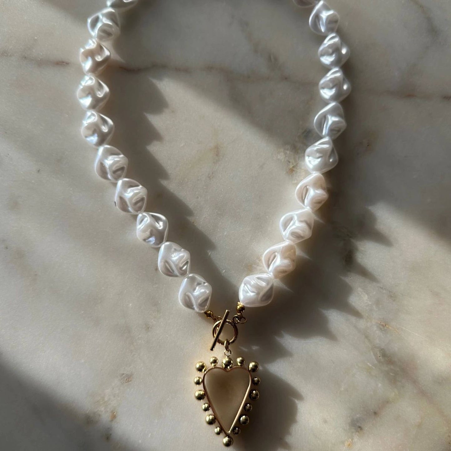 Baroque Pearl Heart Toggle Necklace 18K Gold-Plated Non-Tarnish