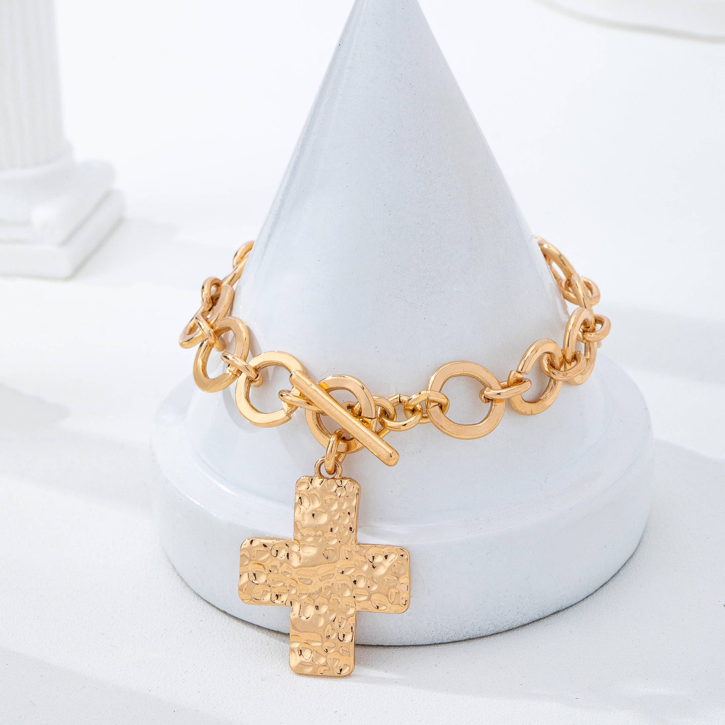 Hammered Cross Toggle Bracelet |