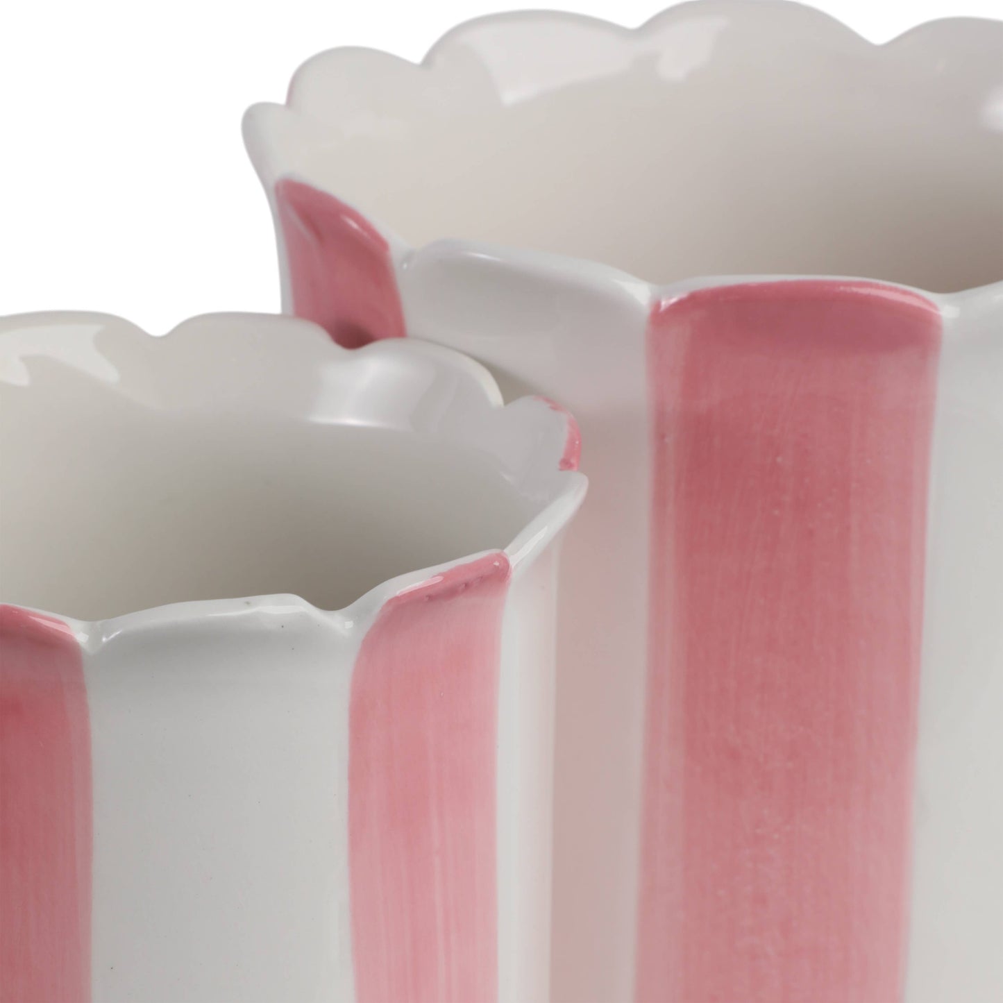 Planters- Pink Ceramic Striped Scallop, 6 & 8 in.