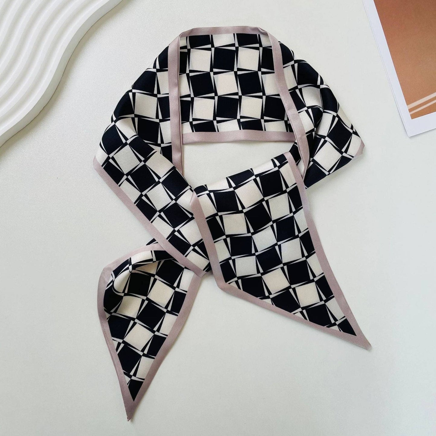 Print Narrow Long Satin Silk-Feel Scarf DP25G511