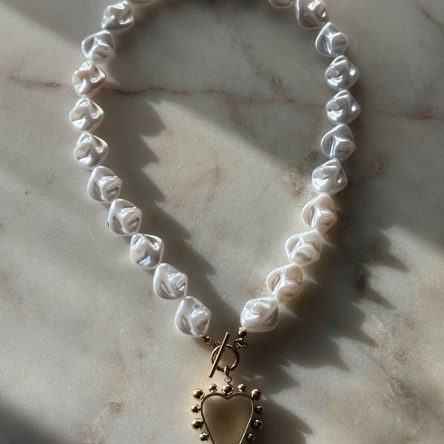 Baroque Pearl Heart Toggle Necklace 18K Gold-Plated Non-Tarnish