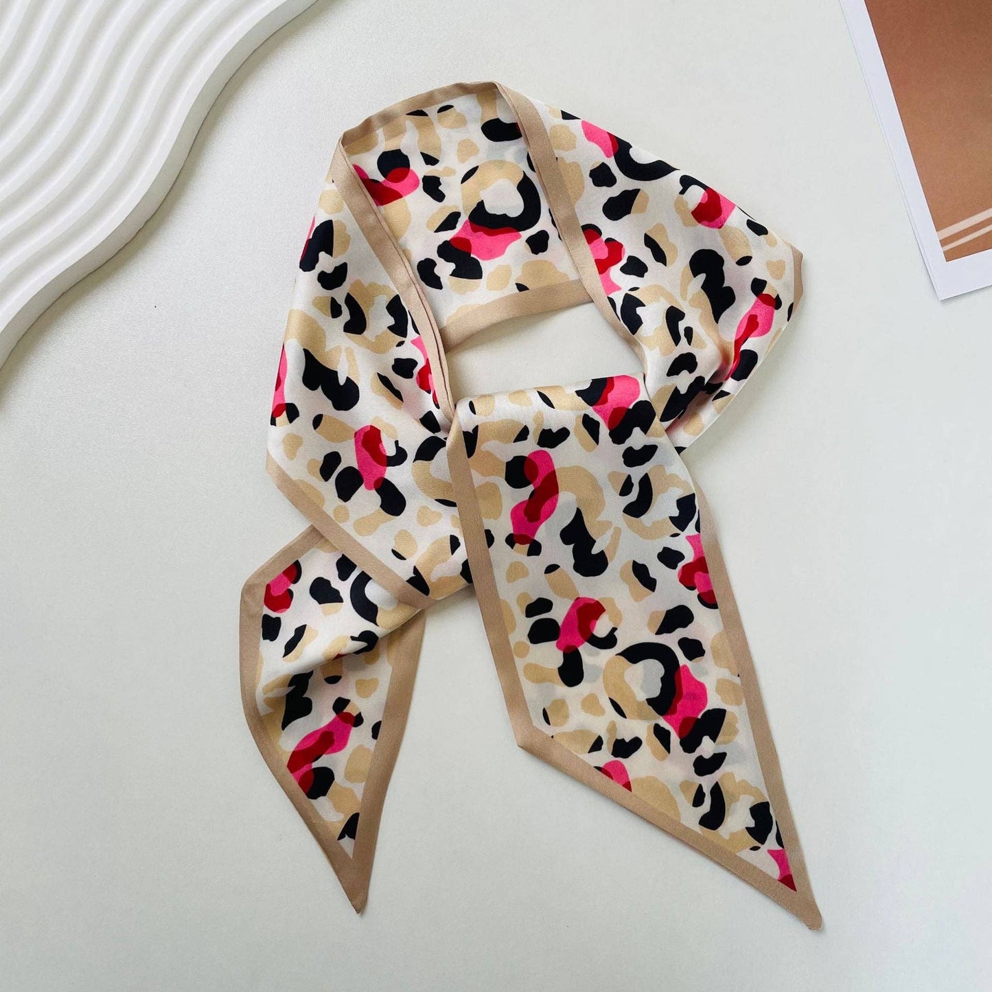 Print Narrow Long Satin Silk-Feel Scarf DP25G511