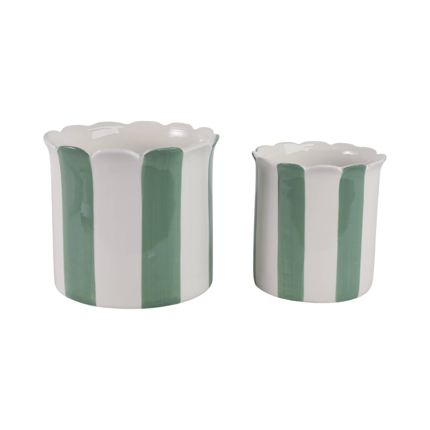 Planters - Green/White Ceramic Striped, 6/8 in.