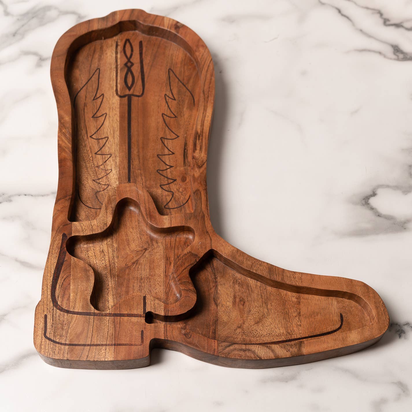 Acacia Wood Cowboy Boot Chip & Dip Platter #71473