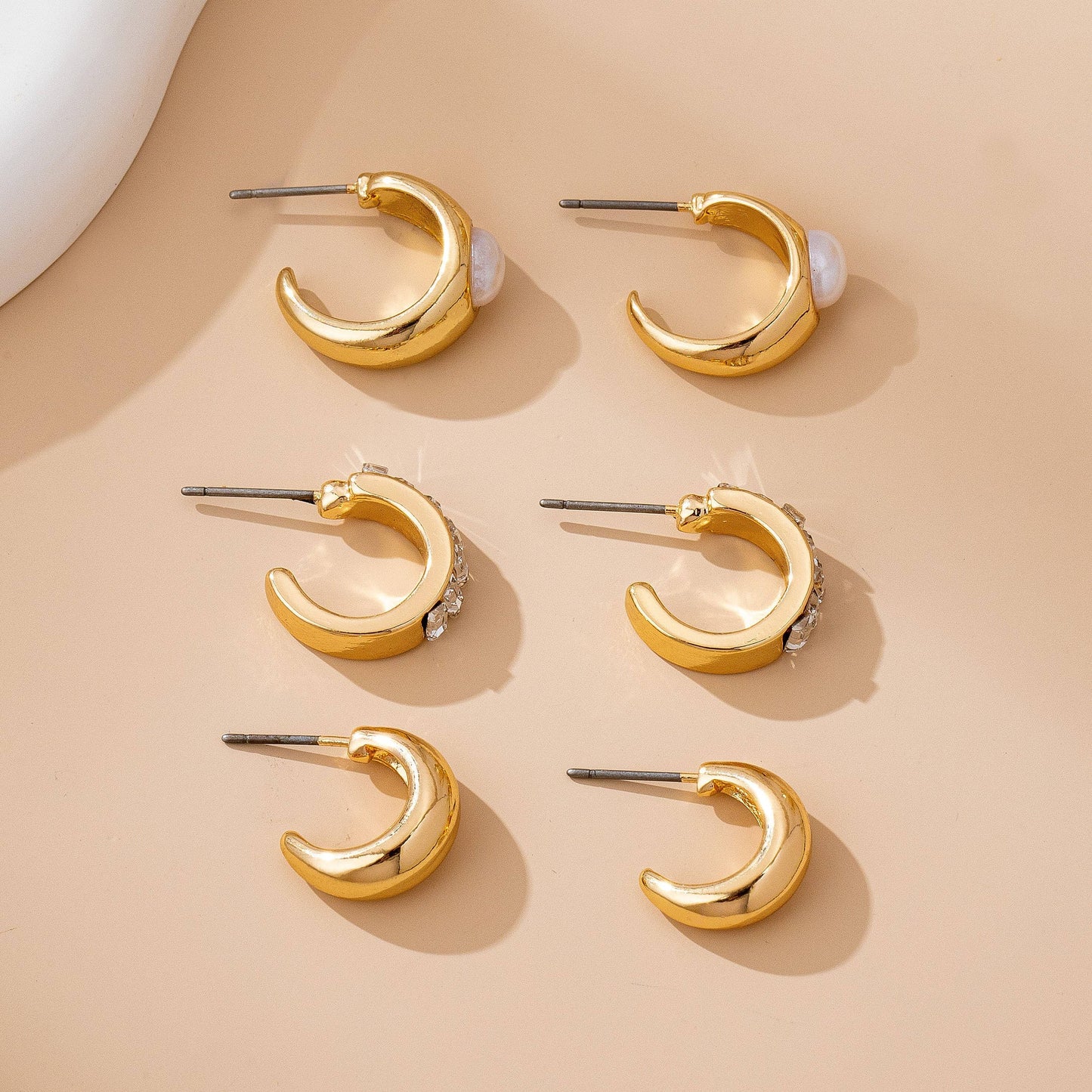 Pearl & Baguette Huggie Hoop Trio Earring Set |