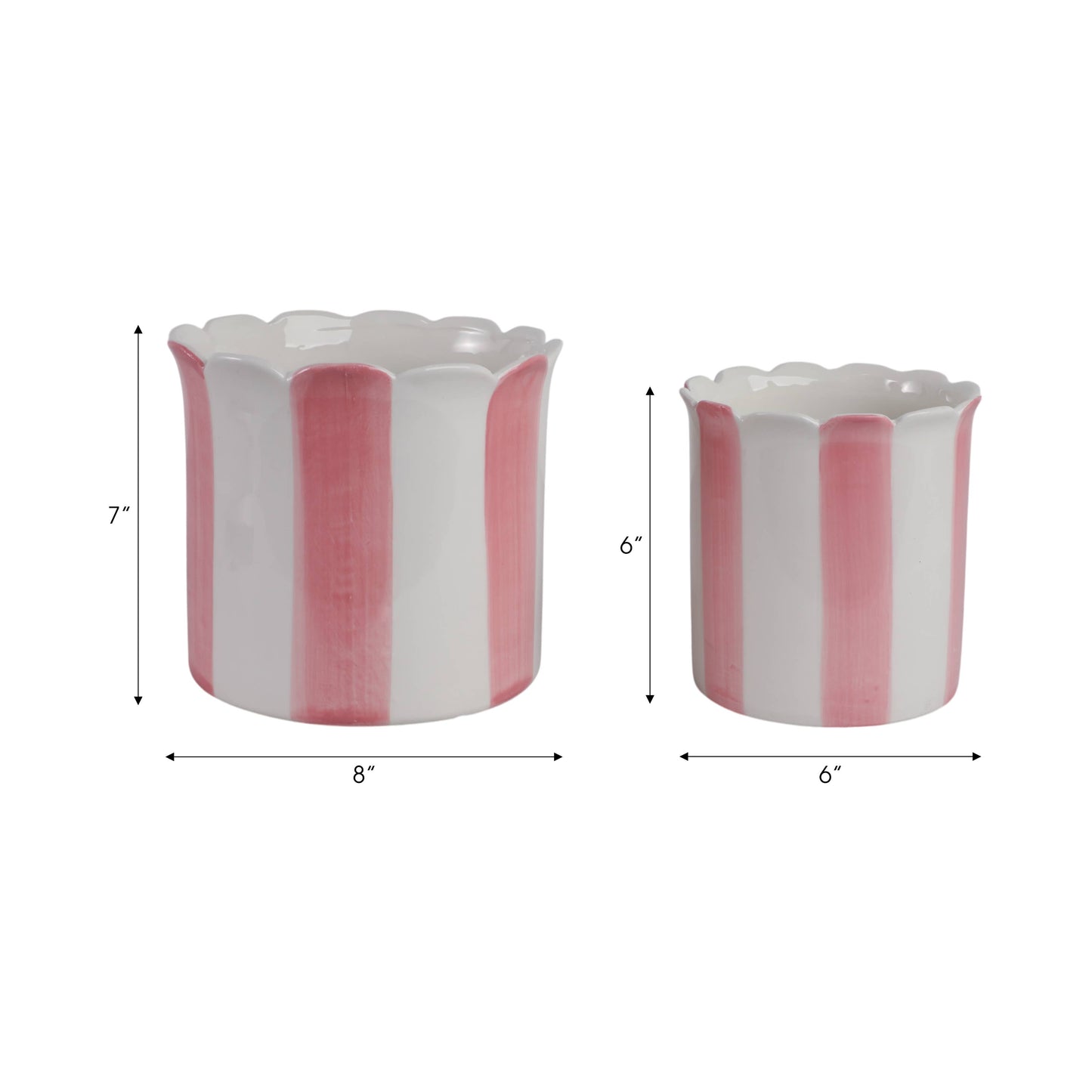 Planters- Pink Ceramic Striped Scallop, 6 & 8 in.
